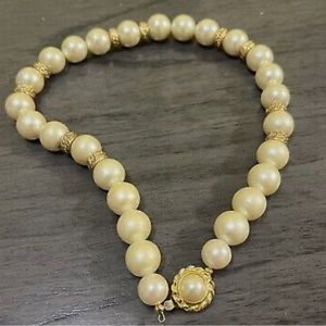 Vintage Necklace Faux Pearls Signed Talbots Gold Tone 17" Style Estate Signed